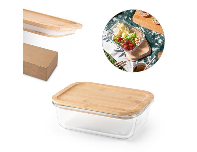 PORTOBELLO. Lancheira. Marmita em vidro borossilicato e tampa em bambu 1Lt