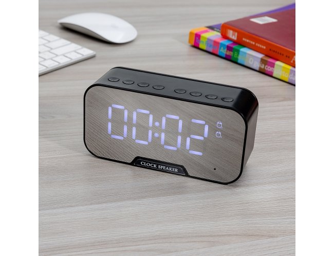 Caixa de Som Multimídia com Relógio e Suporte para Celular