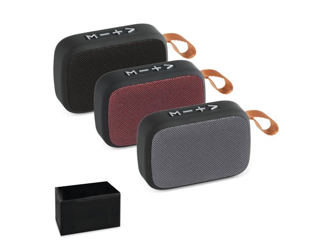 GENT. Caixa de som em ABS e tecido em poliéster com microfone e autonomia de 2h