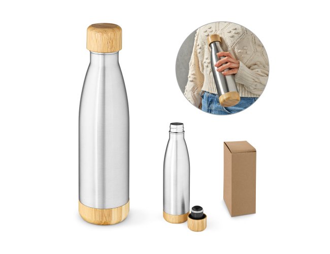 BROMELL 550. Garrafa em ao inox (90% reciclado) com tampa em bambu 550 mL