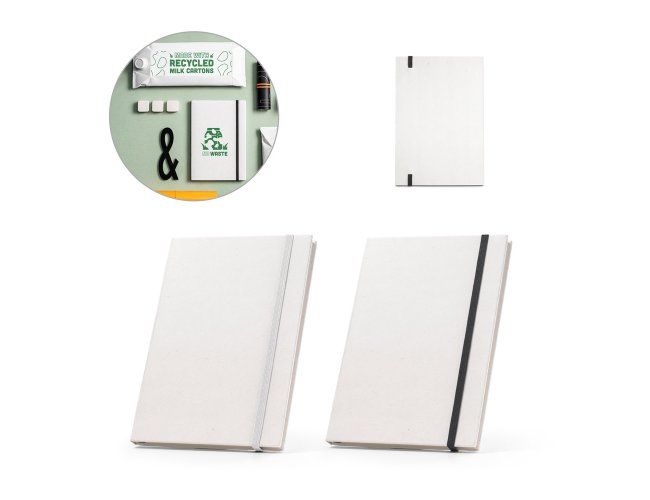 MILKY. Caderno A5 produzido atrav�s de pacotes de leite reciclados com folhas pautadas recicladas