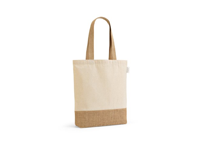 Sacola em 70% algodo reciclado e 30% polister reciclado (180 g/m) com base em juta