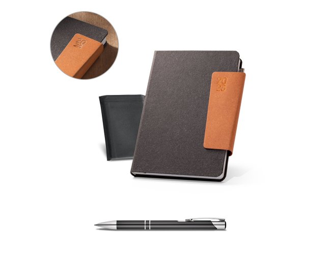 Agenda A5 (2025) em Pele Reciclada c/ Caneta Esferogrfica - Personalizada com seu logo