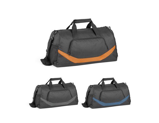 Bolsa esportiva. 300D e 1680D. Fundo com placa semi-rgida. Bolso front