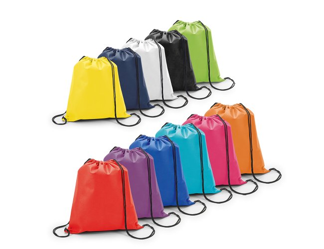 Sacola tipo mochila. Non-woven: 80 g/m.     370 x 410 mm