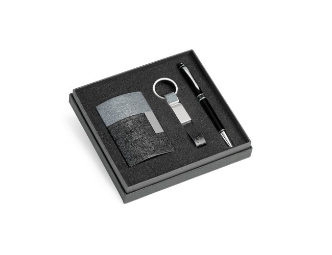 Kit de porta cartes, chaveiro e esferogrfica. C. sinttico, metal e a