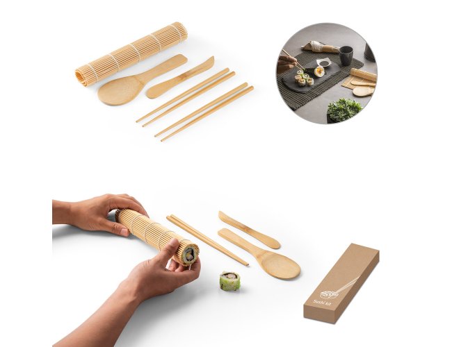 MORIMOTO. Kit para sushi em bambu. Fornecido em caixa presente personalizado com seu logo