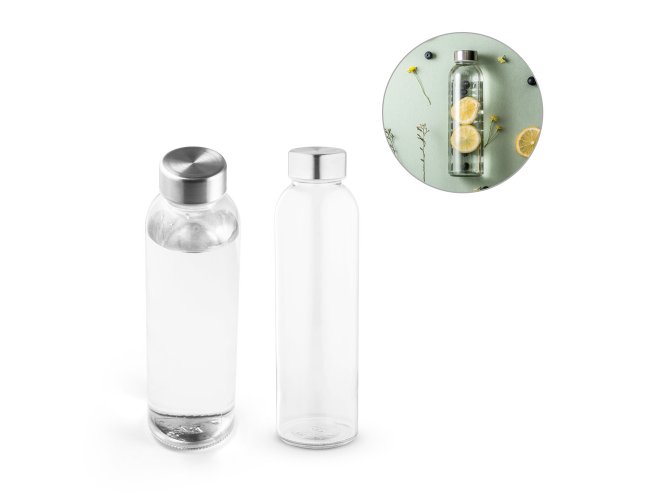 Squeeze em vidro com tampa em aço inox (500 mL)