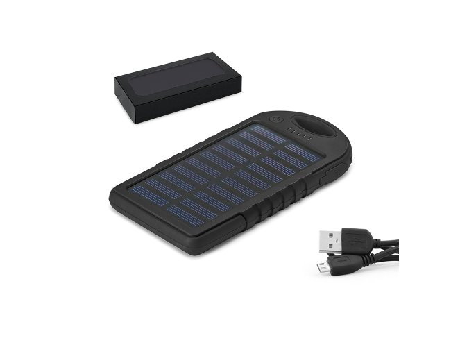 Bateria porttil solar. ABS. Com painel solar e LED. Bateria de ltio.