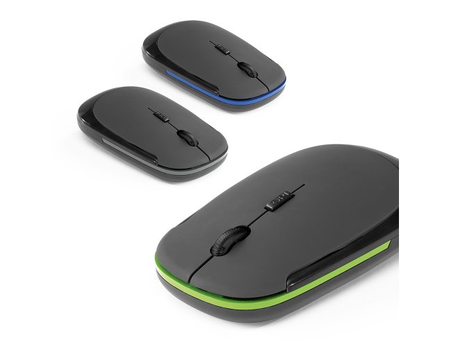 Mouse wireless 2.4G. ABS. Acabamento emborrachado. Incluso 2 pilhas AAA