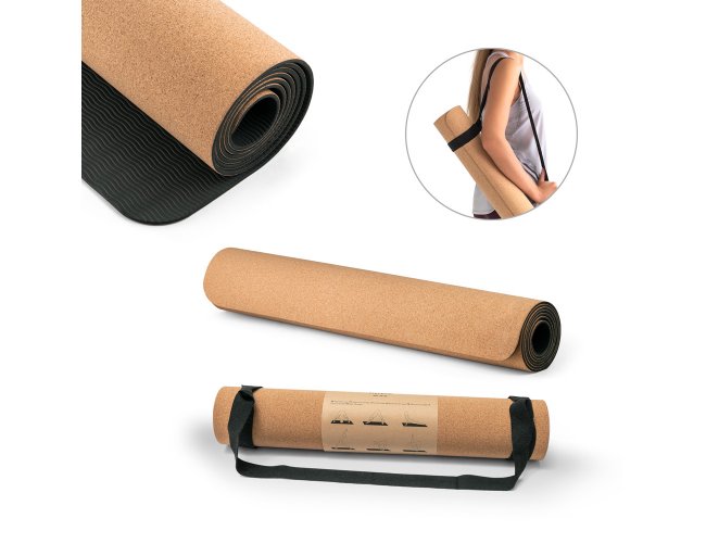 GERES. Tapete de yoga em cortia Personalizado com seu logo  Aberto: 1830 x 610 x 3,7 mm