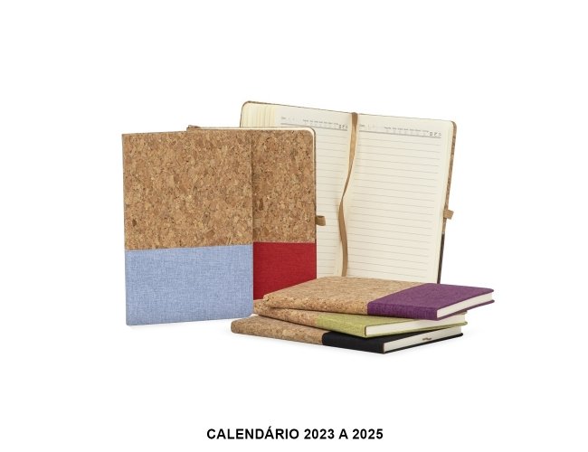 Caderneta A5 Cortia com detalhe em linho e suporte para caneta 21 x 14cm