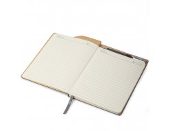 Caderno de anotaes com suporte para caneta, capa dura em material reciclvel