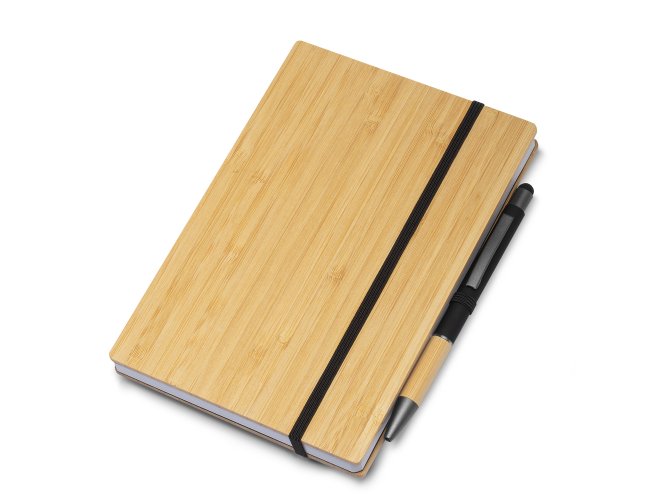 Caderno de anotaes com detalhes em bambu (caneta no inclusa) - personalizado