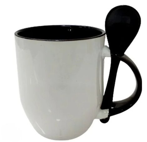 Caneca Branca 325ml Interna e Ala Colorida c/Colher Base Curvada