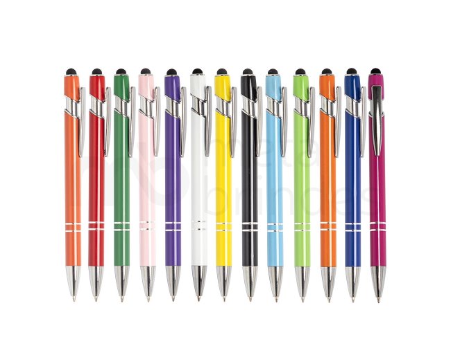 Caneta Metal Touch Com seu acabamento brilhante e acionamento por clique, ela possui carga esferogrfica azul de 1.0mm,