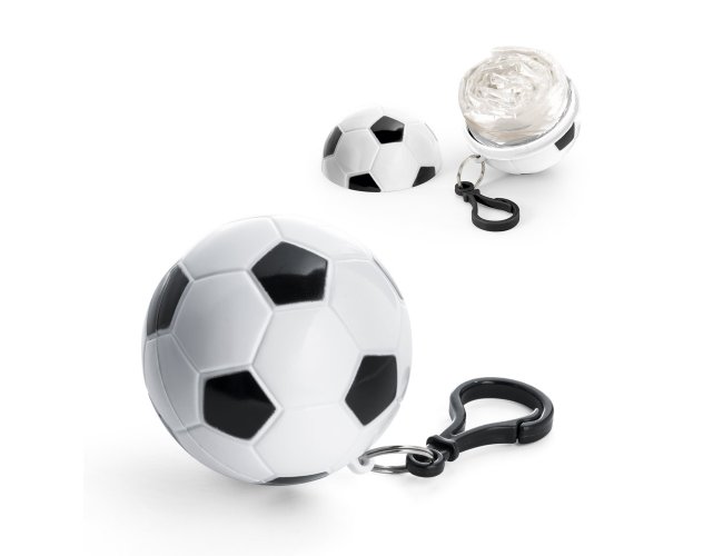 Capa de chuva com chaveiro de bola de futebol