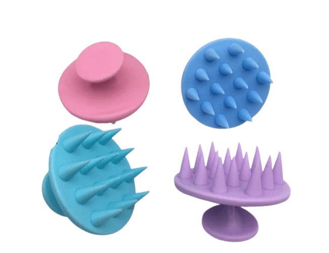 Escova massageadora para couro cabeludo em silicone cores sortidas - personalize o seu logo