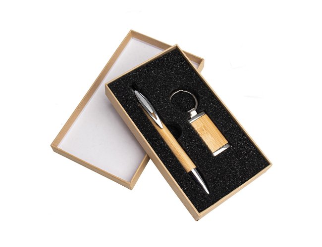 KIT CANETA E CHAVEIRO BAMBU