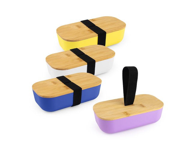 Lancheira pl�stica em RPET com tampa de bambu 700ml