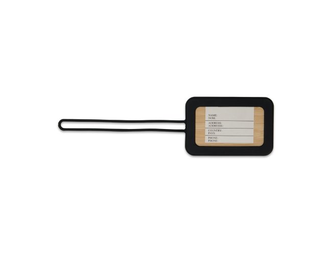 Tag Identificador de Bagagem de Bambu e silicone 8,9 x 5,9 x 1,6cm